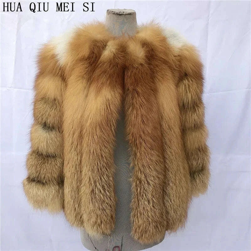 KIMLUD, Women's clothing fur coat red fox coat vertical stripe silver fox red fox fur coat fox fur coat women's natural fur coat coat, KIMLUD Womens Clothes