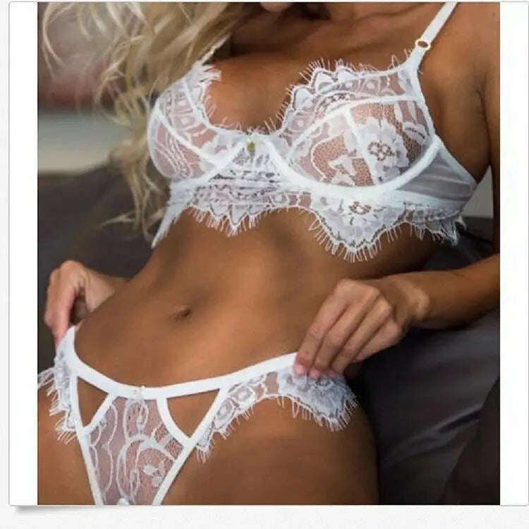 KIMLUD, Ladies Sexy Lace Underwear Set Transparent Hollow Bra Set Sexy Langerie Babydoll Ladies Bikini Panty Set Sexy Lingerie Set, KIMLUD Womens Clothes