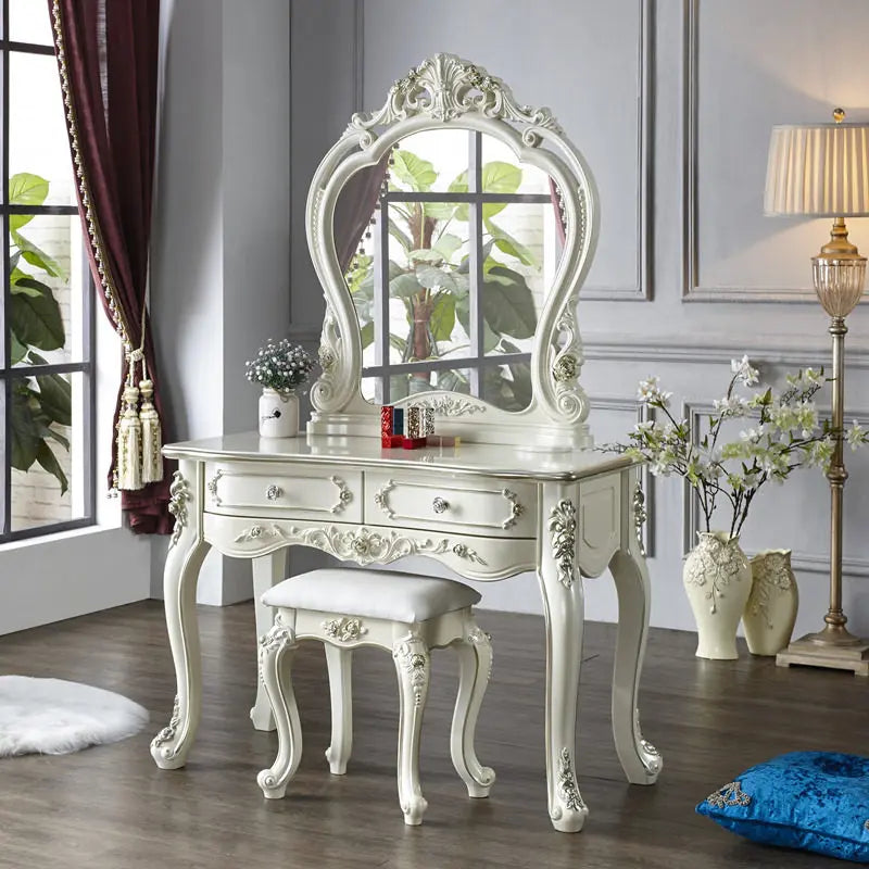 European Classic Style High-end Cream-colored Solid Wood Disassembly Dressing Table BTDT056 for Bedroom or Small Apartment