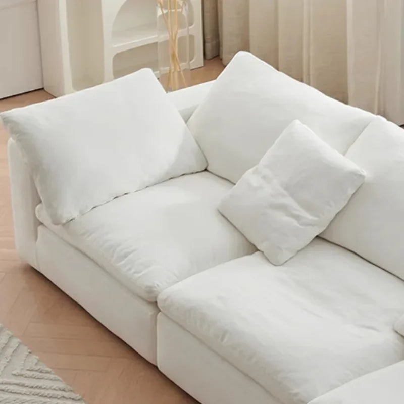 Wabi-Sabi Modern Furniture Square Sponge Upholstered Sectional Sofa Set Blended Cotton Linen Cover Eco-Friendly Durable Villa