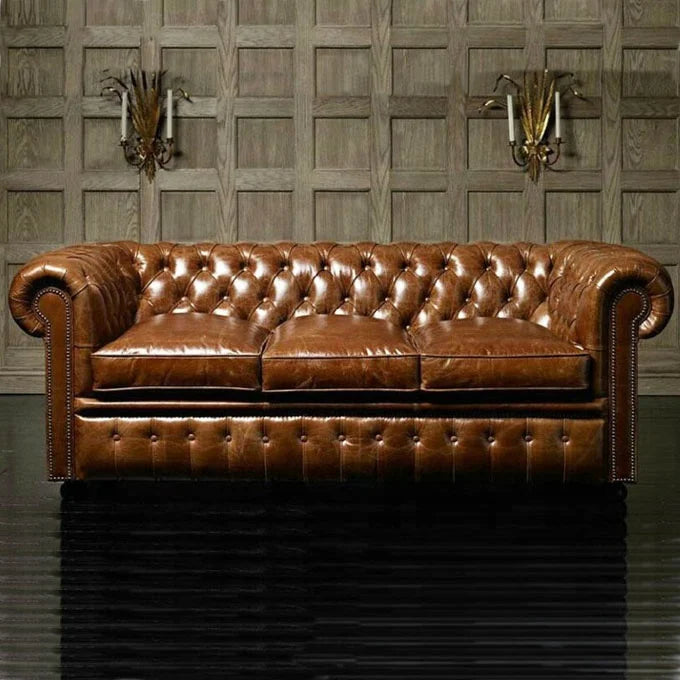 PU Leather Chesterfield Sofa Set 3 2 1 Seater With European Craftsmanship And Solid Wood Frame — Mustard Yellow | KIMLUD