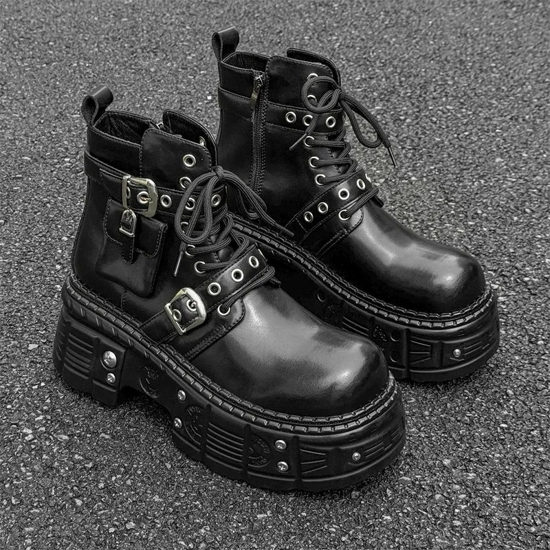 Latest Design Chunky Shoes Men Durable Alternative Heavy Metal Cyberpunk Style Handsome Ankle Men Martin Boots