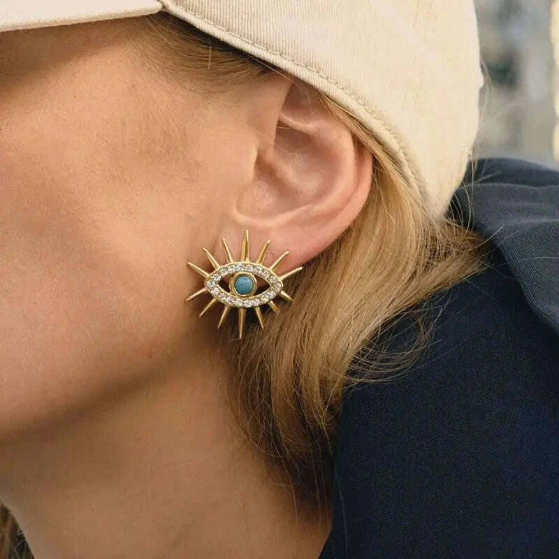 KIMLUD, DIY Custom Jewellers Trendy Party Waterproof Tarnish Free 18k Gold Plated Stainless Steel Women Vertical Strips Stud Earrings, KIMLUD Womens Clothes