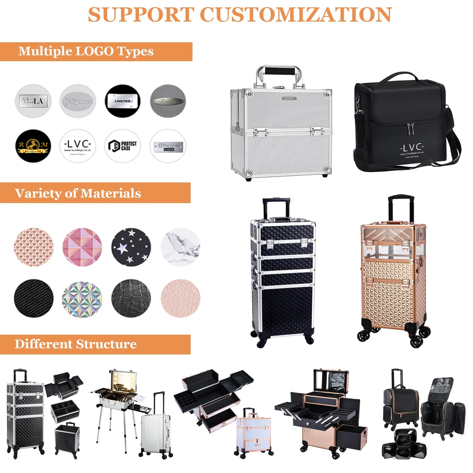 Aluminum Rolling Makeup Case 4-in-1 Water Resistant — Black | KIMLUD