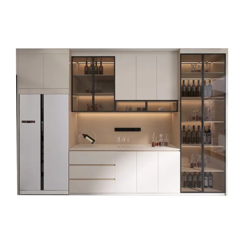 Modern Wood Wardrobe Set With High-Gloss Panels — White | KIMLUD