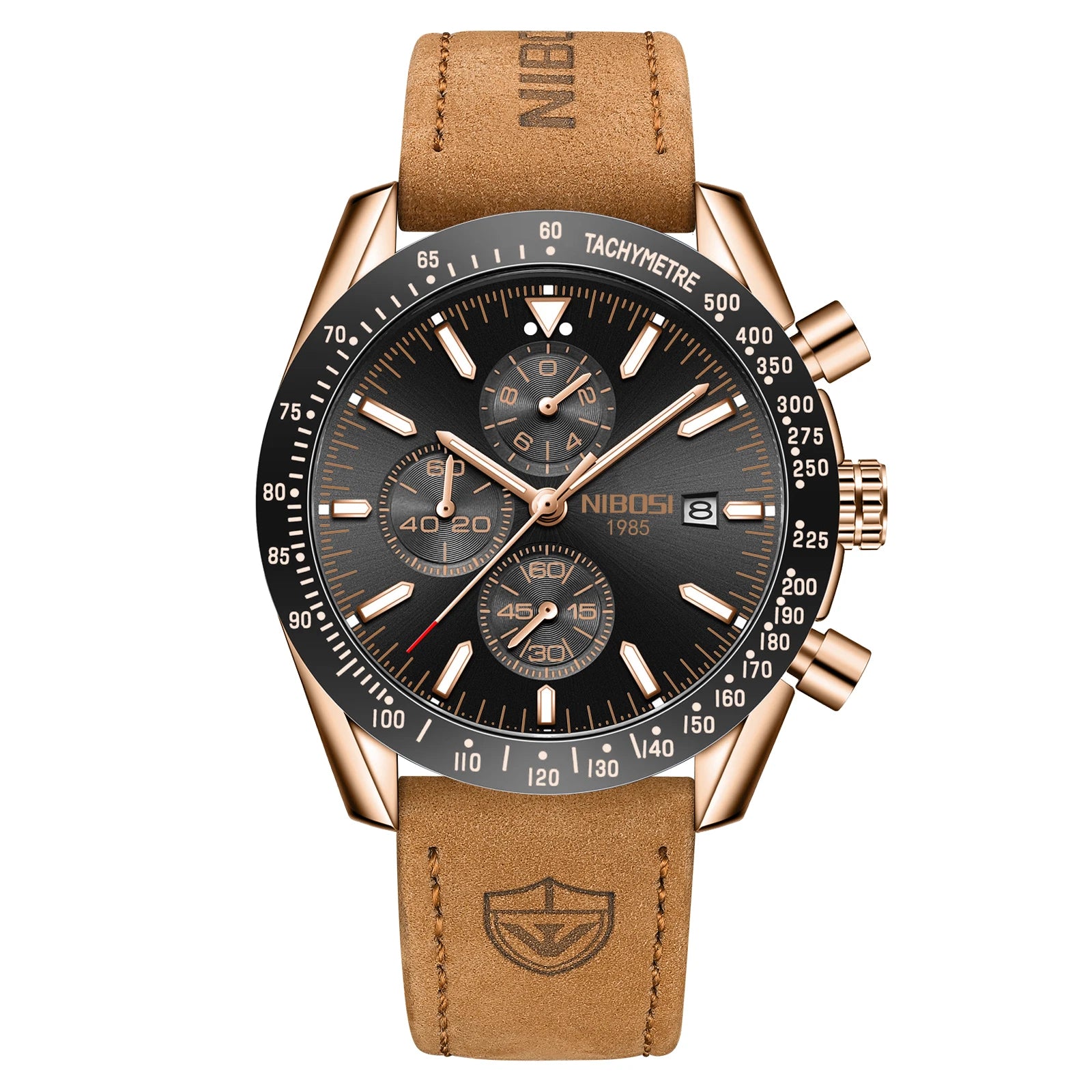 NIBOSI 2615 Business Style Men Watch Luminous Real Leather Band Wristwatch Silicone Strap Chronograph Quartz Watches
