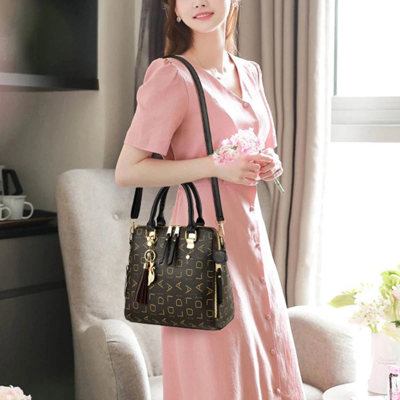 PU Leather Handbag Tassel Top-Handle — Black | KIMLUD