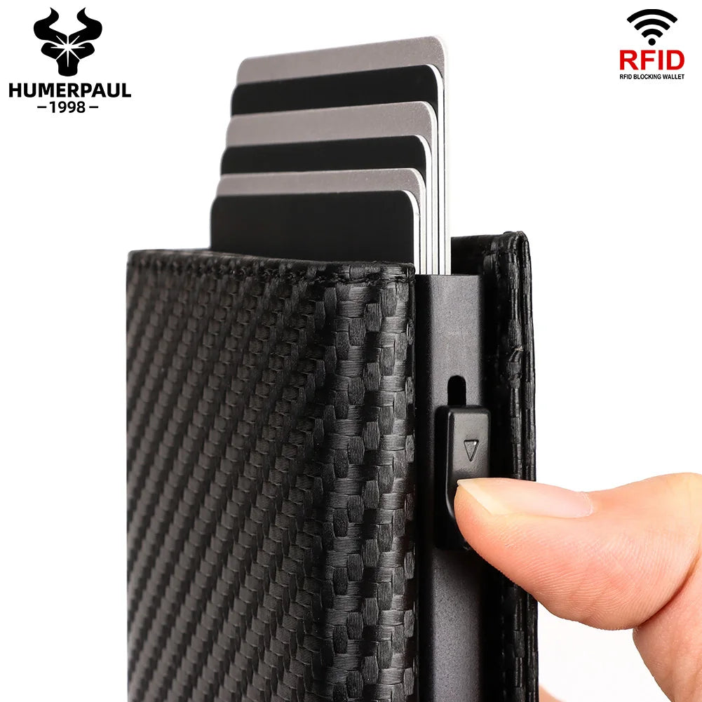 Wholesale Smart Credit Cards Holder Custom Logo Pop-Up Wallet for Men RFID Blocking Aluminum Carbon Fiber Credit CardHolder Case