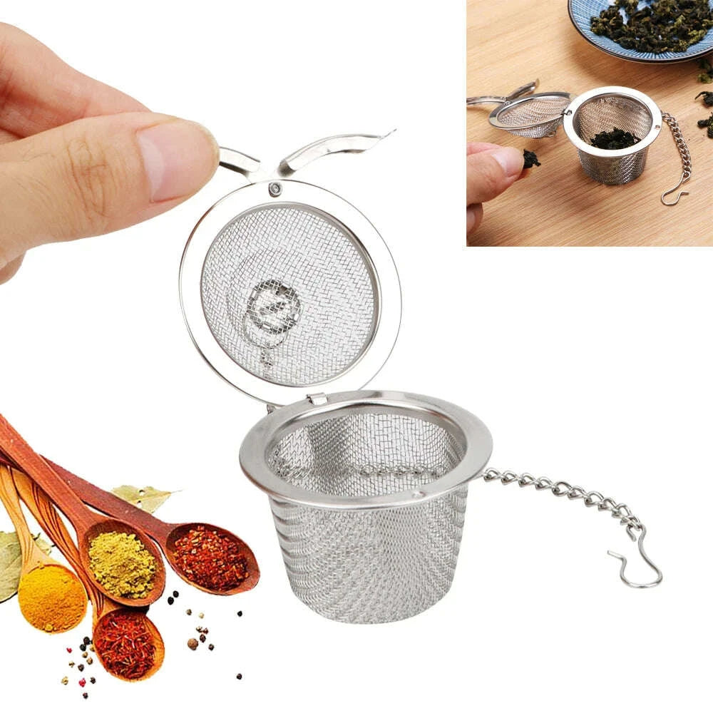 Stainless Steel Mesh Herbal Ball Reusable Tea Spice Strainer Teakettle Locking Tea Filter Seasoning Ball