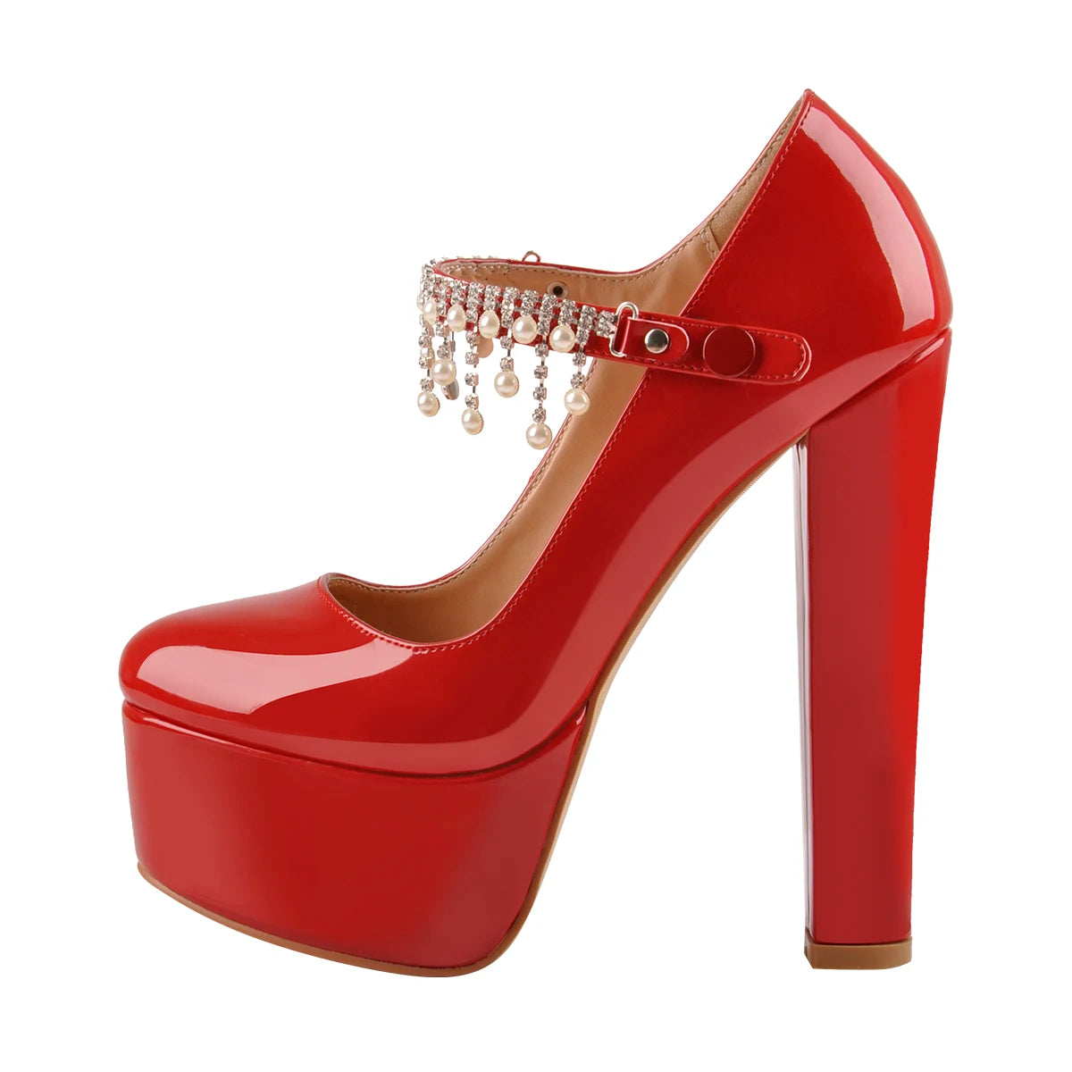 Pumps – Mary Jane Platform – Round Heel Ankle Strap – Red Nude | KIMLUD
