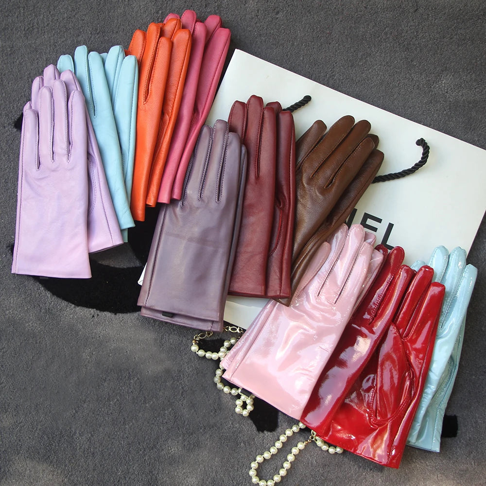 Leather Gloves Genuine Lambskin Short Black | KIMLUD