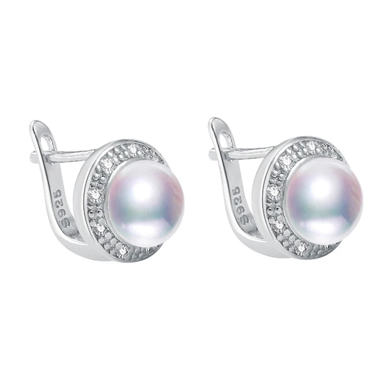 Sterling Silver Pearl Stud Earrings Natural Freshwater Pearl — White | KIMLUD