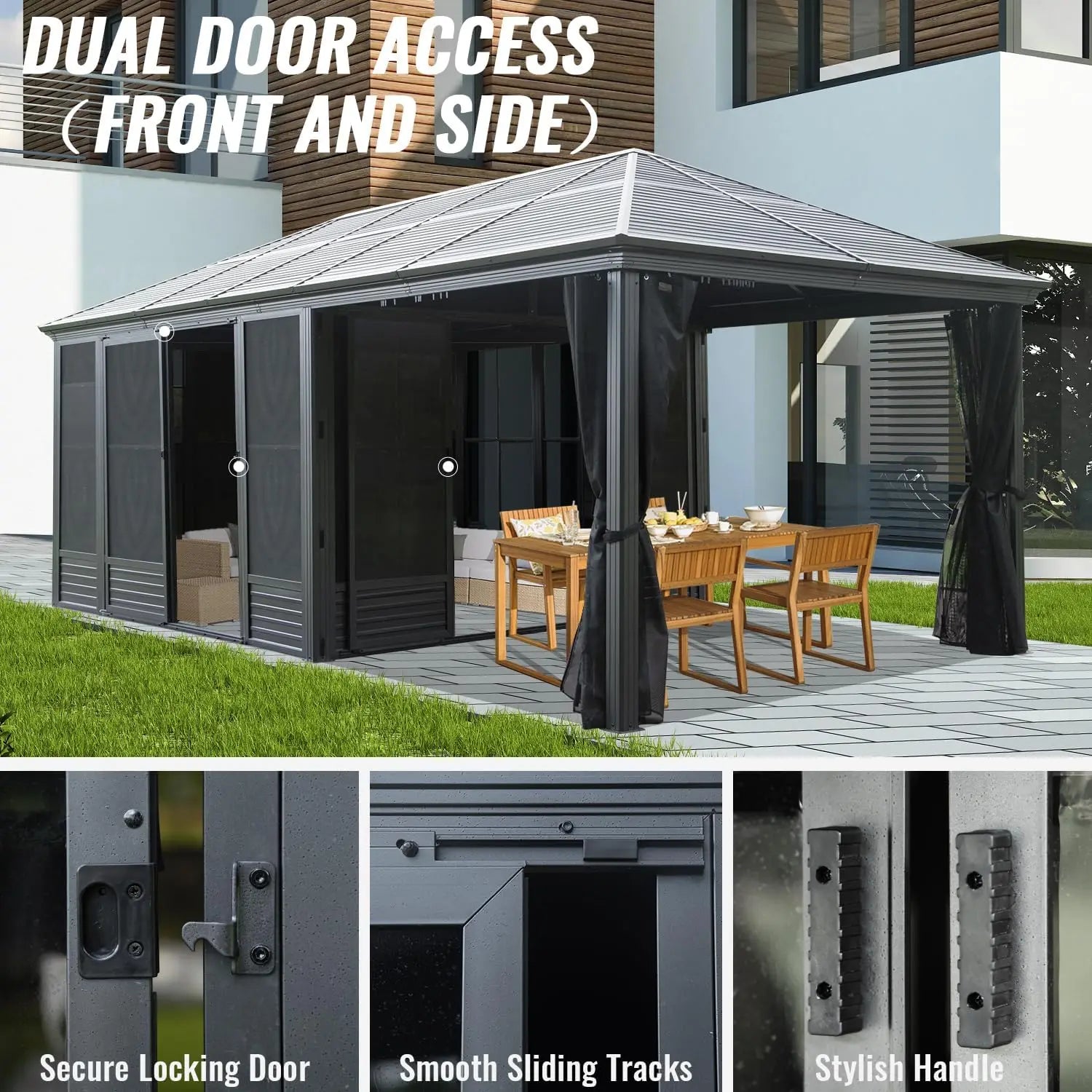 Outdoor Aluminum Solarium Hardtop Sun Room Netting&Curtains Patio Deck Garden Detachable PE Canopy Outdoor Furniture