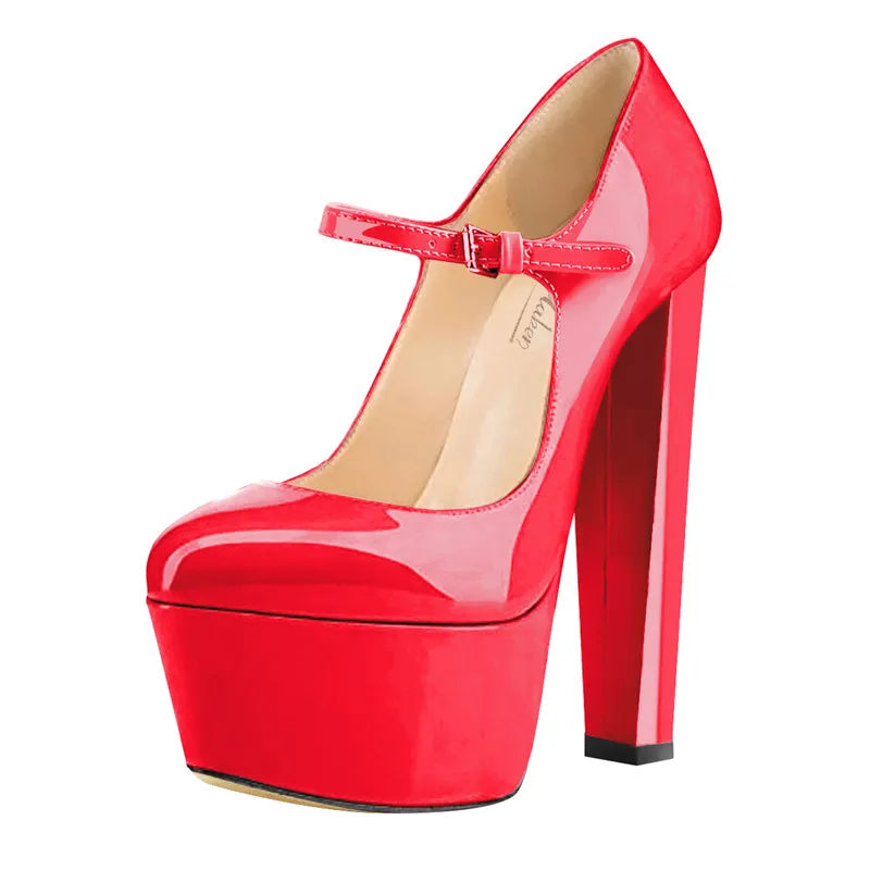 Mary Jane Platform Pumps – Ankle Strap Buckle – PU | KIMLUD