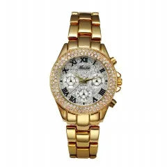 MISSFOX Women Watches Classic Roman Numbers Fake Multiple Time Zones Quartz Watch Women Fashion Casual Gold Bling Ladies Watch