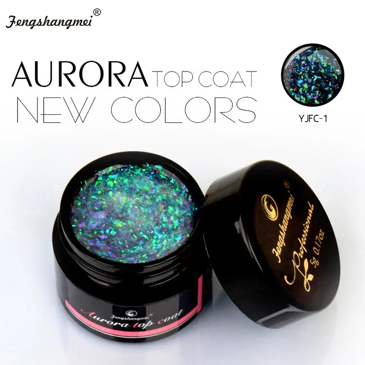 5ml Aurora Nail Gel Top Coat 12 Colors Clear UV Gel Sparkling Nail Polish Art Design Glitter Hybrid Gel Varnish