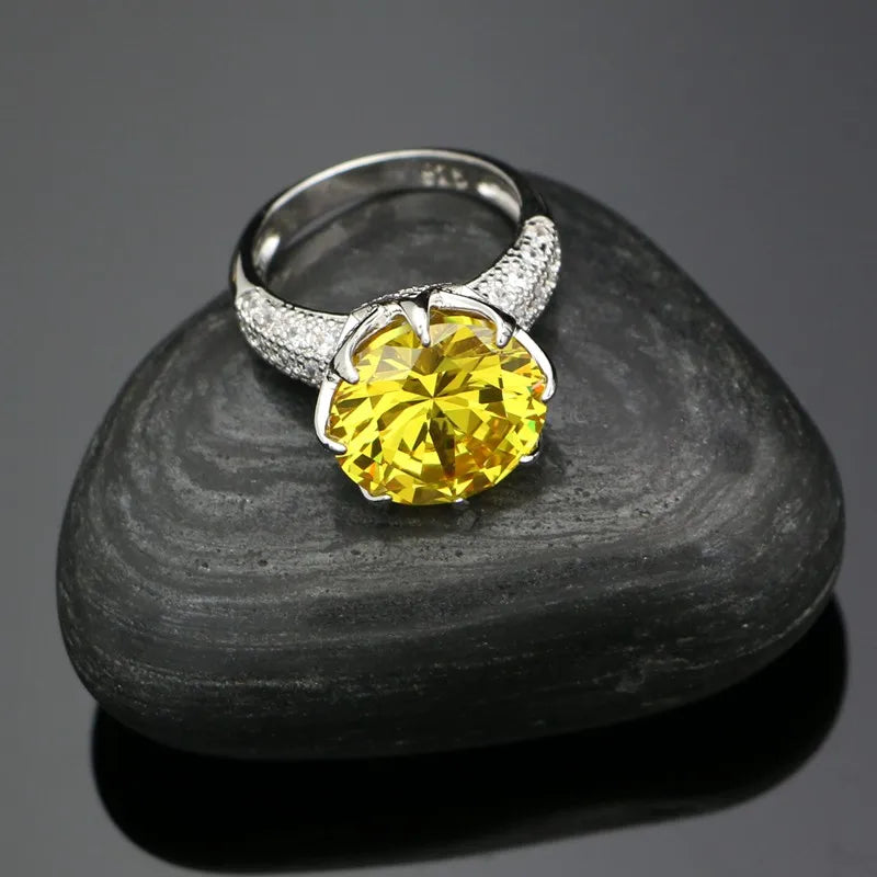Sterling Silver Bridal Jewelry Set Cubic Zirconia — Canary Yellow | KIMLUD