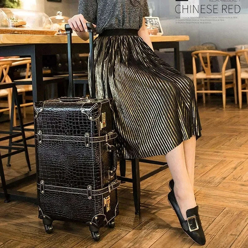KIMLUD, Crocodile Pattern Fashion Suitcase PU Password Travel Rolling Luggage Carry On Classical Spinner Trolley Leather Suitcase, KIMLUD Womens Clothes
