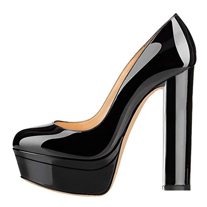 Pumps – Platform Round Toe High Heels Slip-On – PU | KIMLUD