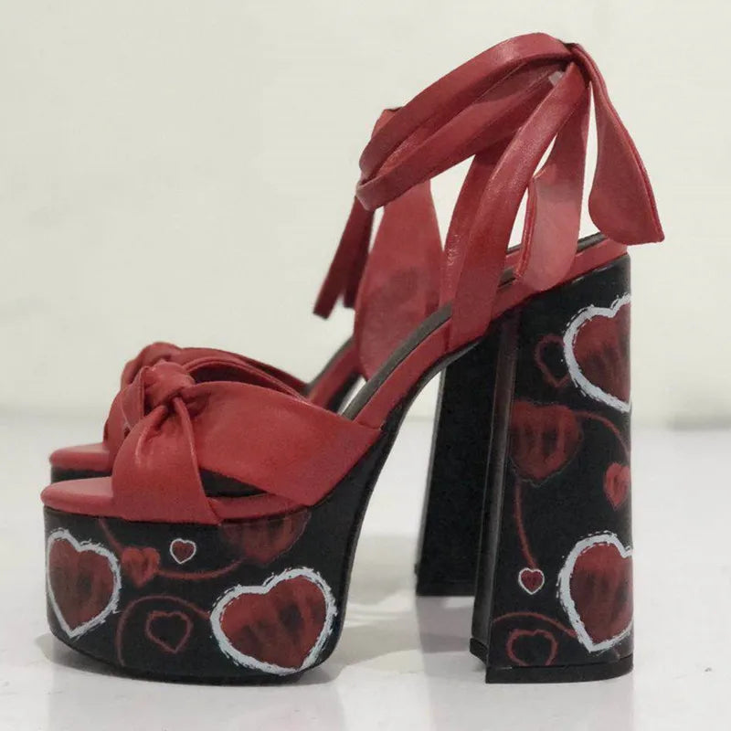 Silk Sandals Platform Ankle Strap Open Toe — Red | KIMLUD