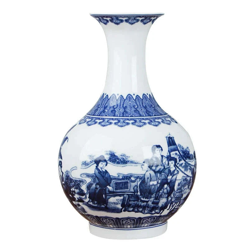 KIMLUD, Classic Chinese Blue and White Ceramic Vase Antique Tabletop Porcelain Flower Vase For Hotel Dining Room Decoration, KIMLUD Womens Clothes