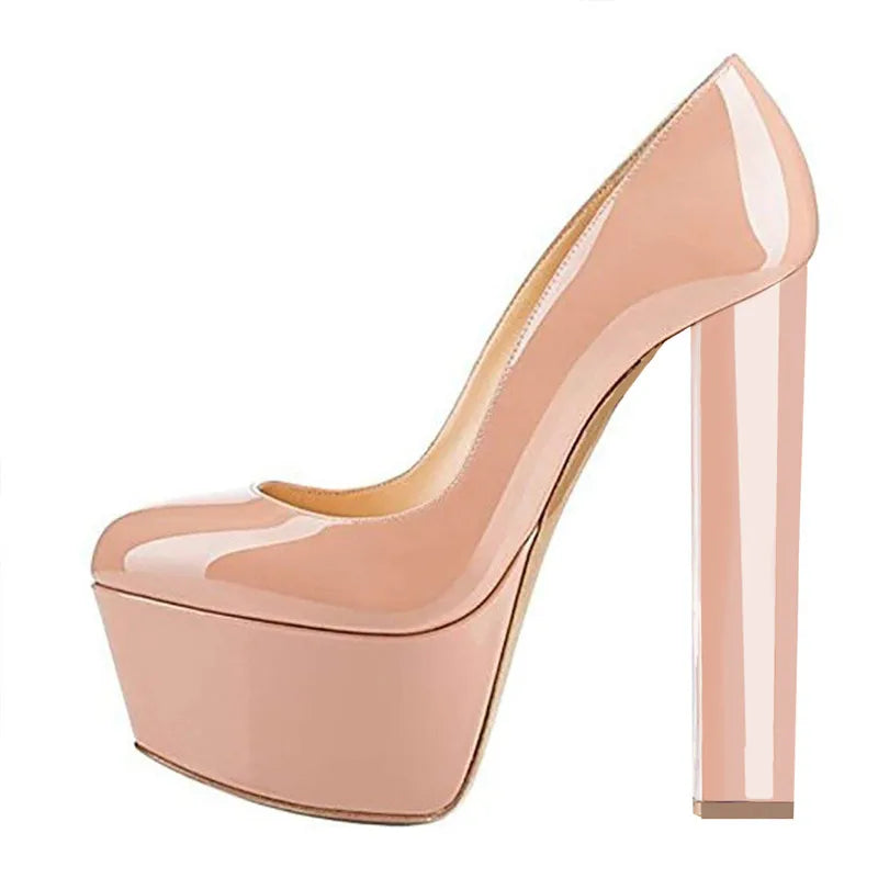 Pumps – Platform Round Toe High Heels Slip-On – PU | KIMLUD