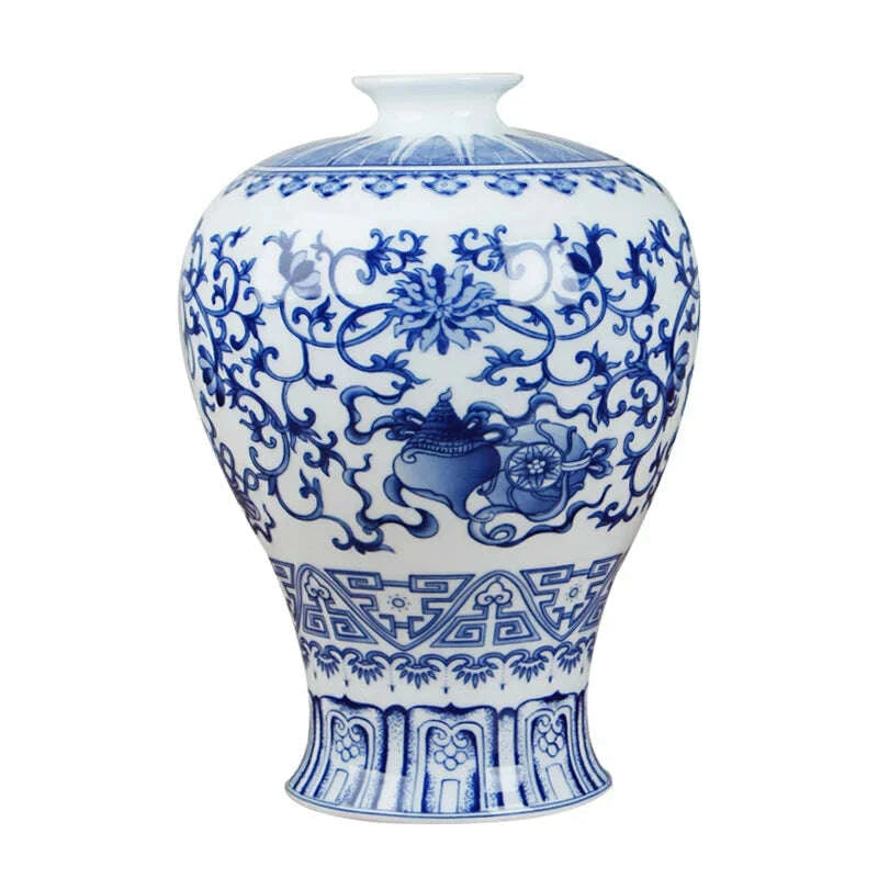 KIMLUD, Classic Chinese Blue and White Ceramic Vase Antique Tabletop Porcelain Flower Vase For Hotel Dining Room Decoration, KIMLUD Womens Clothes