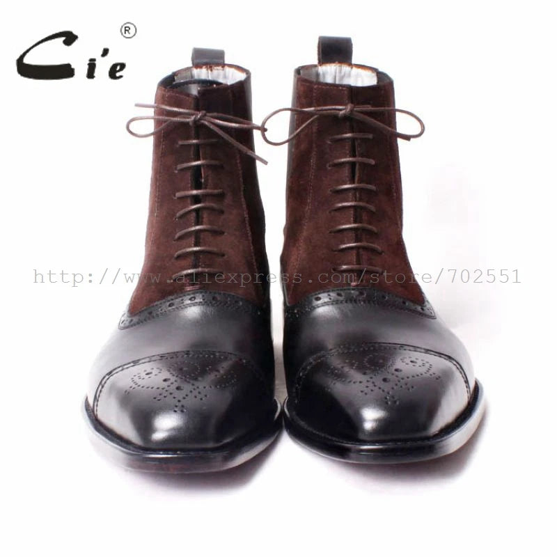cie Free shipping custom bespoke handmade calf leather upper inner outsole Square toe semi-brogue lace-up boot brown/black A65