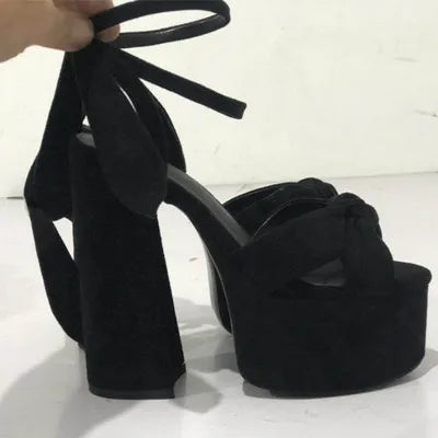 Silk Sandals Platform Ankle Strap Open Toe — Red | KIMLUD
