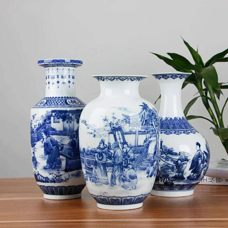 KIMLUD, Classic Chinese Blue and White Ceramic Vase Antique Tabletop Porcelain Flower Vase For Hotel Dining Room Decoration, KIMLUD Womens Clothes