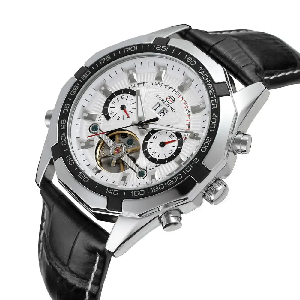 Leather Mechanical Tourbillon Watch — Black | KIMLUD