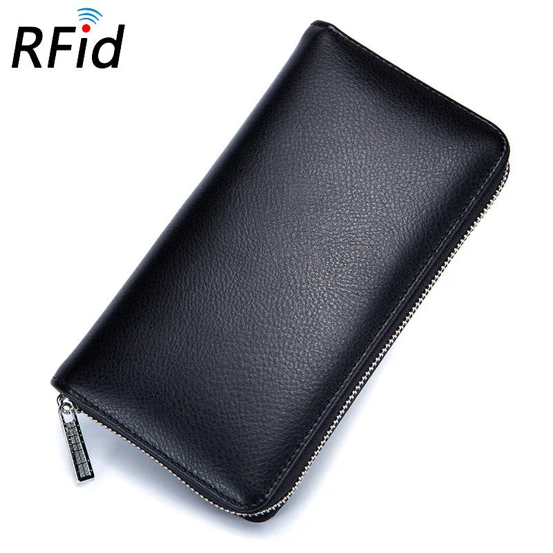 Genuine Leather Bags RFID Wallet 36 Card Holders Phone Case — Black | KIMLUD