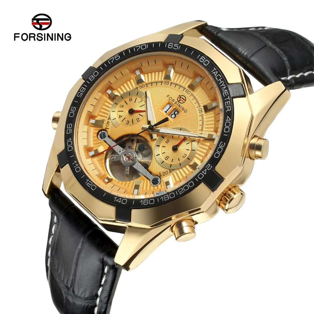 Leather Mechanical Tourbillon Watch — Black | KIMLUD