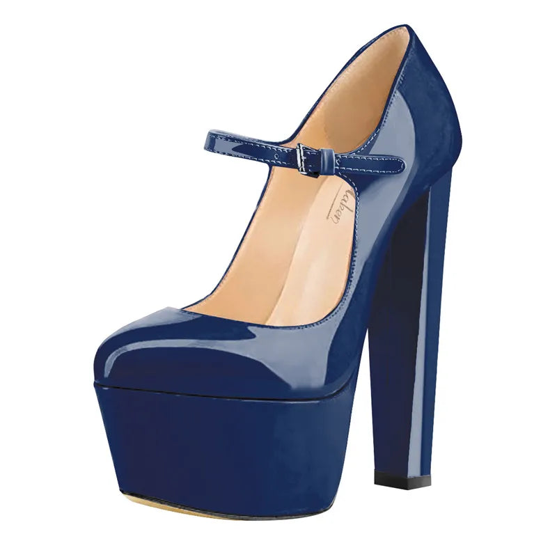 Mary Jane Platform Pumps – Ankle Strap Buckle – PU | KIMLUD