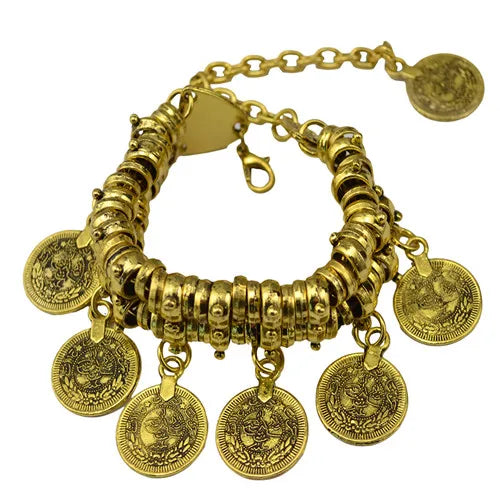 Bracelet – Bohemian Vintage Turkish Antalya Coin – Silver Plated – Silver | KIMLUD