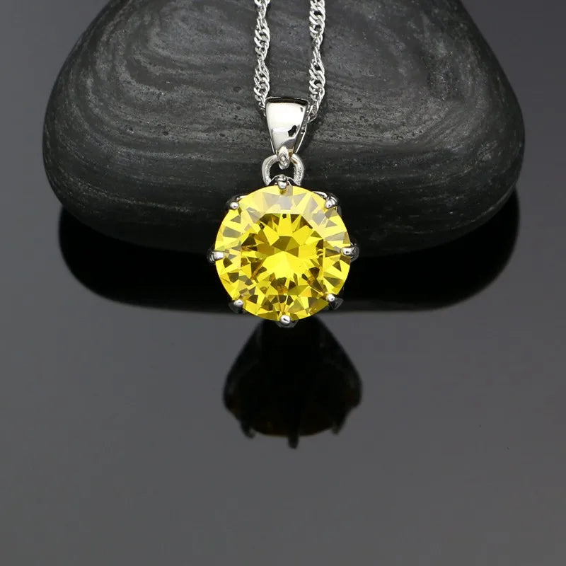 Sterling Silver Bridal Jewelry Set Cubic Zirconia — Canary Yellow | KIMLUD