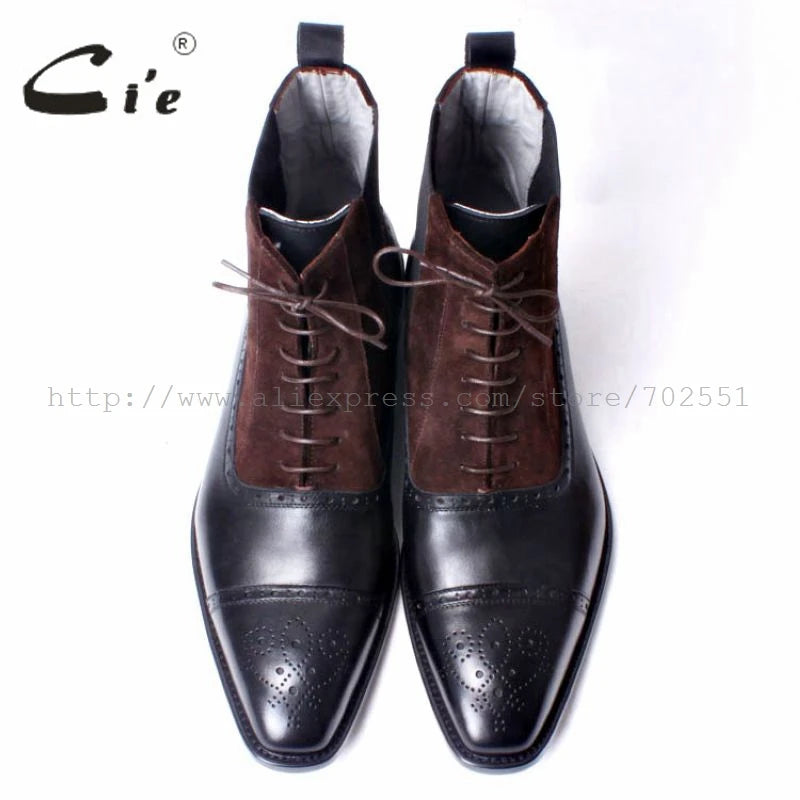 cie Free shipping custom bespoke handmade calf leather upper inner outsole Square toe semi-brogue lace-up boot brown/black A65
