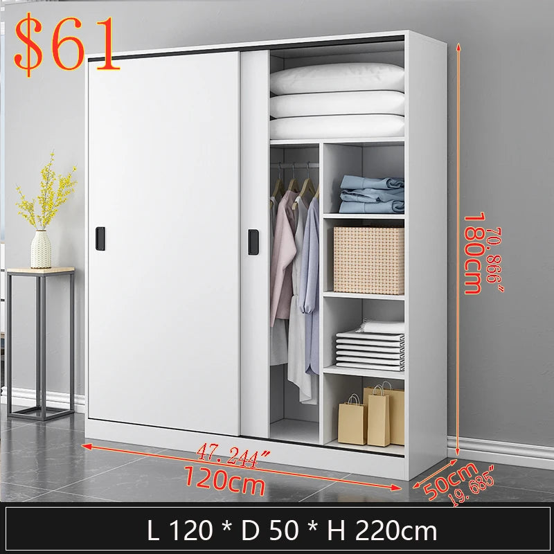 Wooden Wardrobe Minimalist Modern Bedroom Cabinet With Sliding Doors — White | KIMLUD