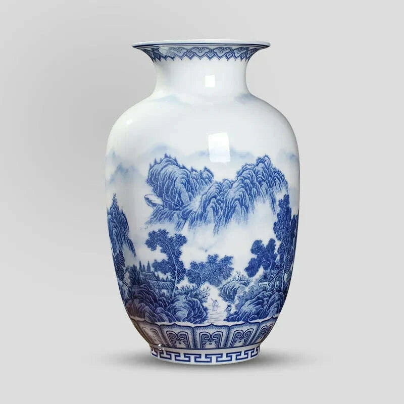 KIMLUD, Classic Chinese Blue and White Ceramic Vase Antique Tabletop Porcelain Flower Vase For Hotel Dining Room Decoration, KIMLUD Womens Clothes