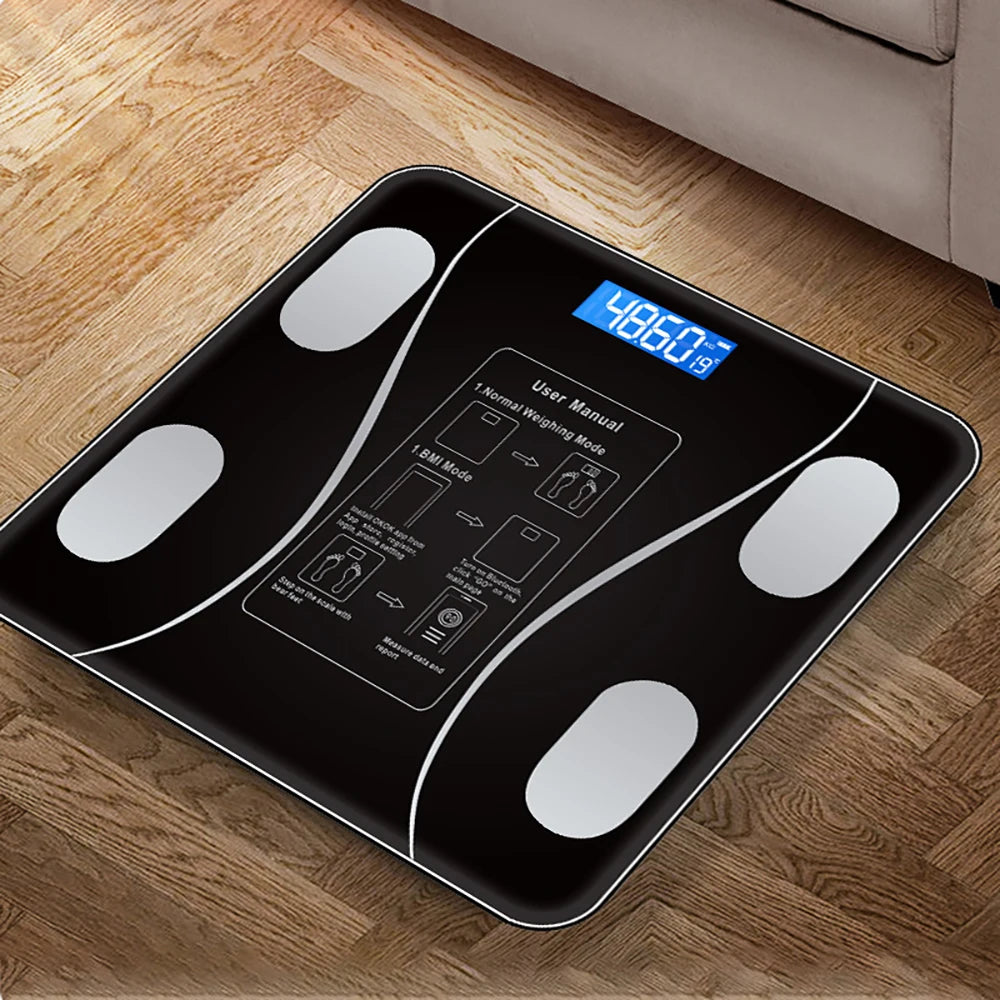 Smart Digital Bathroom Scale Body Fat With App Bluetooth — Black | KIMLUD