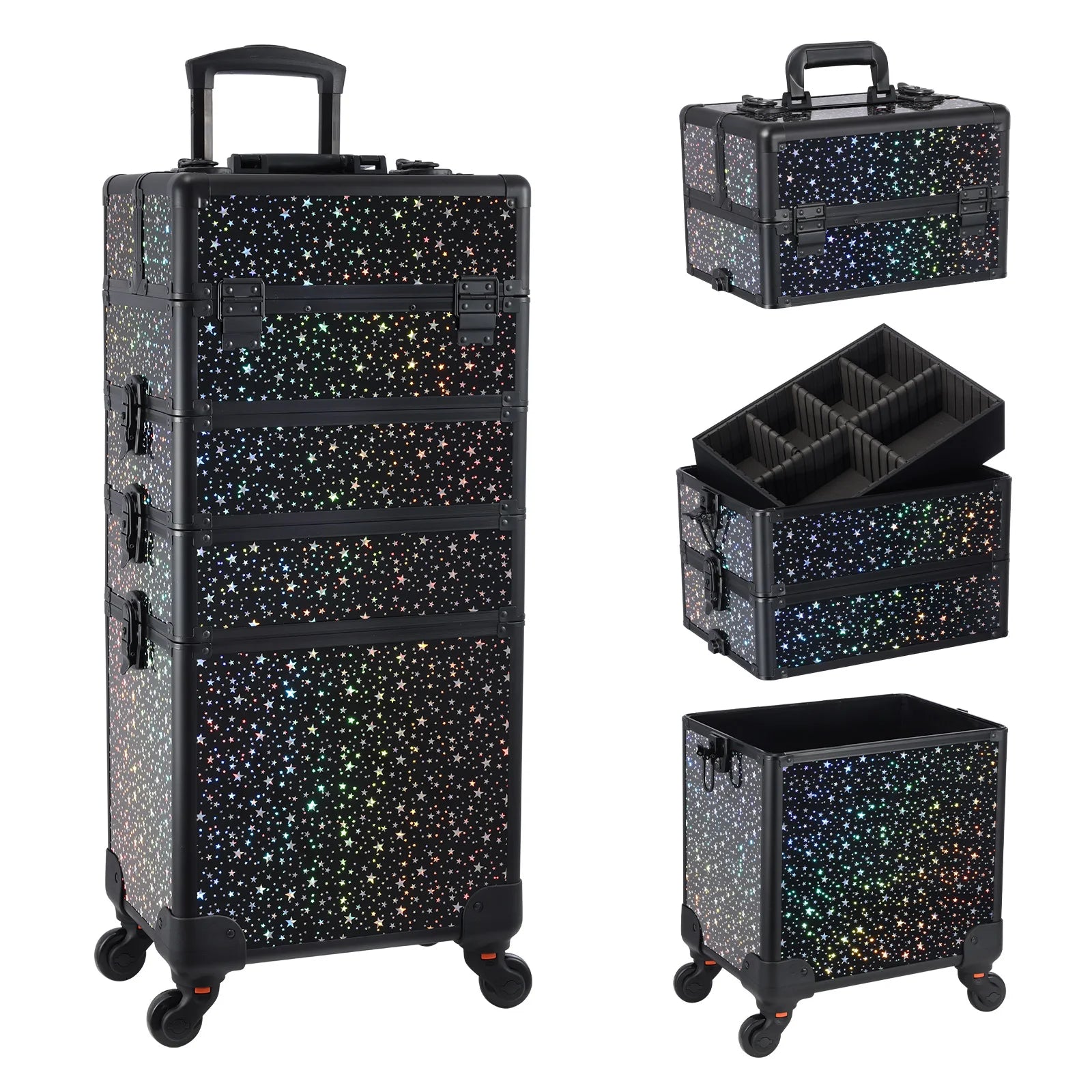 Aluminum Rolling Makeup Case 4-in-1 Water Resistant — Black | KIMLUD