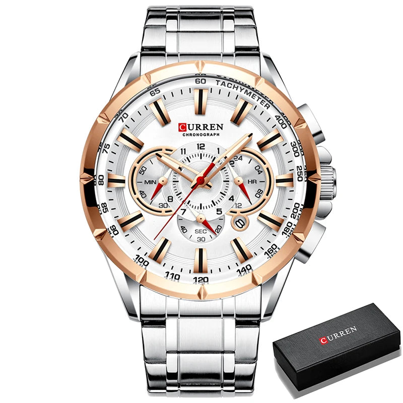 Stainless Steel Chronograph Watch — Silver | KIMLUD