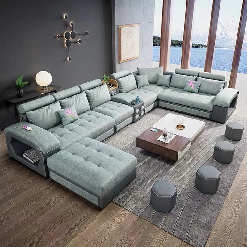 Microfiber Sofa With Integrated Bluetooth Speakers And USB Charger — Taupe | KIMLUD