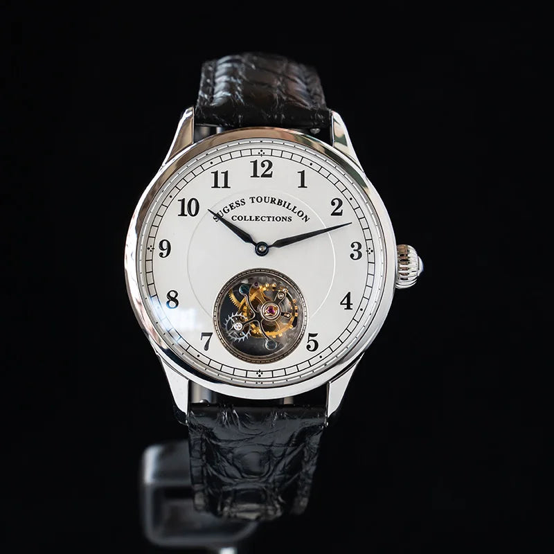 Rose-Gold Skeleton Tourbillon Mechanical Wristwatch — Brown | KIMLUD