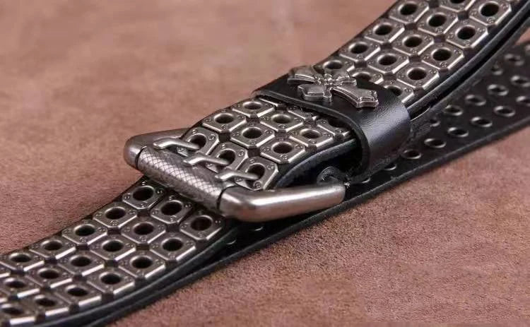Studded Leather Belt Heavy Metal Style — Dark Brown | KIMLUD