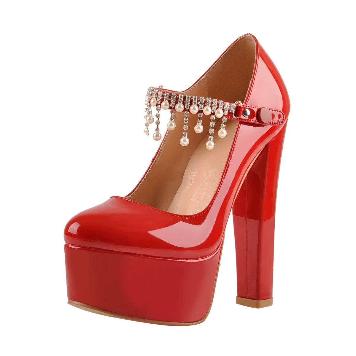 Pumps – Mary Jane Platform – Round Heel Ankle Strap – Red Nude | KIMLUD