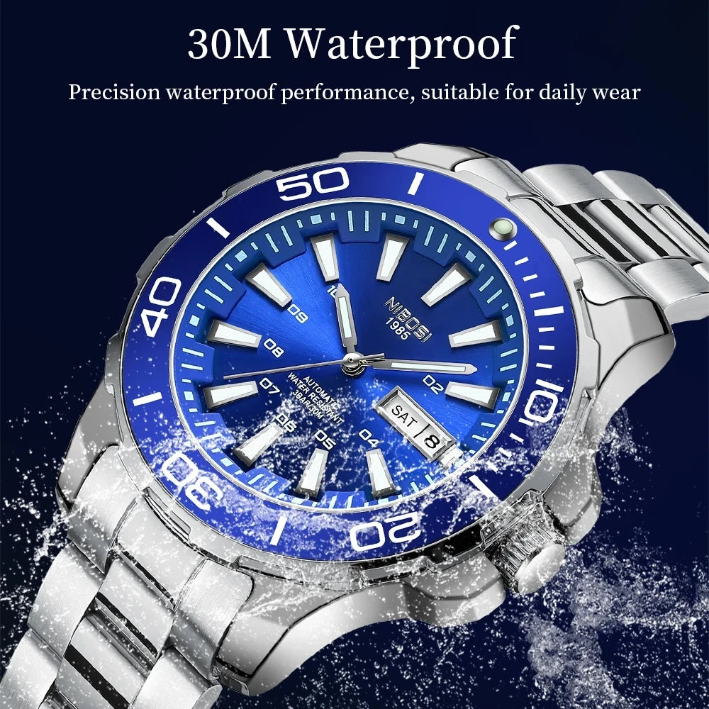 NIBOSI Automatic Men Watch Mechanical Waterproof Date Week Watches Men's Sports Wristwatch Man Stainless Steel Relogio Masculino