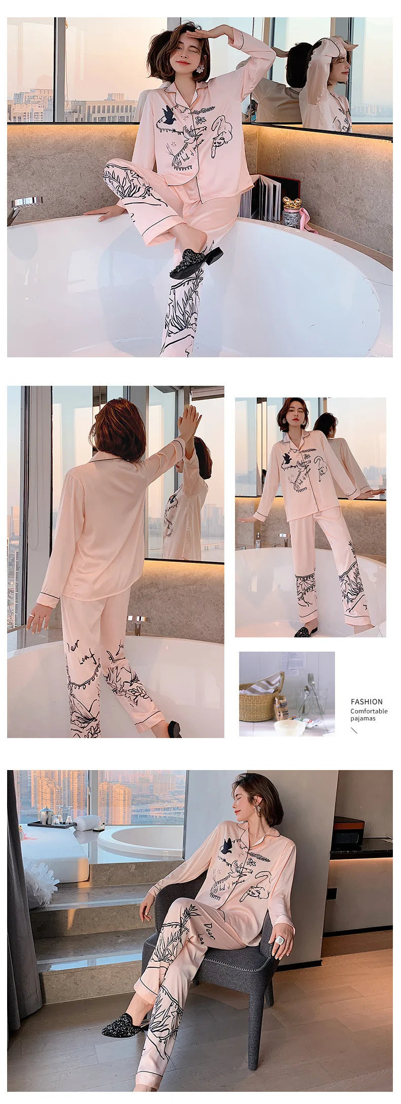 Pajamas Set – Luxury Animal Graffiti Print – Polyester Stretch | KIMLUD