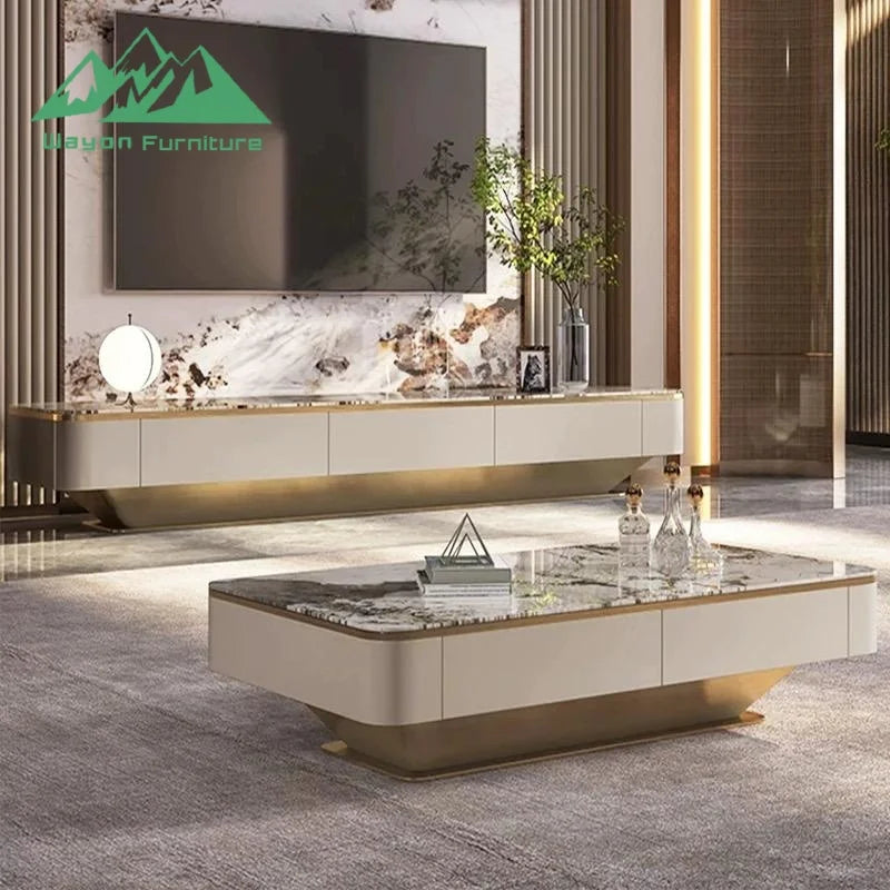 Wooden TV Stand & Coffee Table With Panel Feature — Custom Color | KIMLUD