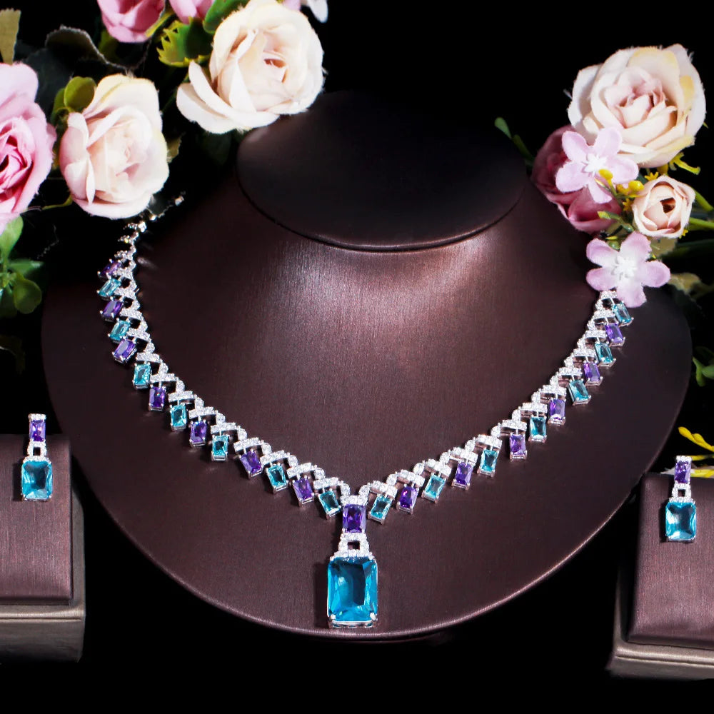 Necklaces – Water Drop Dangle – Cubic Zirconia – Purple Blue | KIMLUD